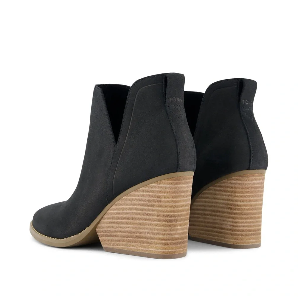 TOMS Women's 10 Wedge Ankle Booties Black Suede‎ V-Cutout 10020354